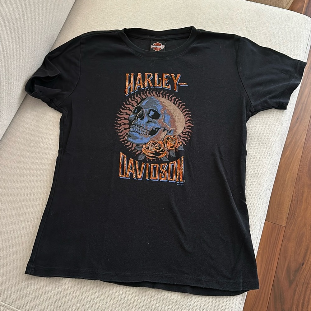 HARLEY-DAVIDSON OF MACON GEORGIA BLACK TEE WITH GEMS SIZE XL